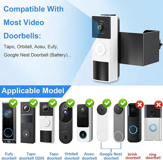 Anti-Theft Doorbell Mount No Drill Compatible with Tapo/Orbitell/Eufy/Aosu Video Doorbell, Universal Doorbell Camera Mount, Adjustable Mounting Bracket Holder Accessories for Apartment Rentals Mount