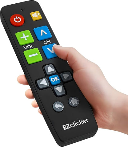 EZclicker Big Button Universal TV Remote (Black) Simple Easy to Use, Great for Seniors, Works with Major TV Brands (2xAAA Batteries Not Included)