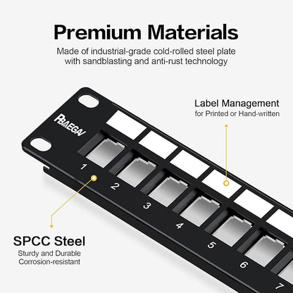 PBAEGAV 24 Port Patch Panel Blank UTP/STP 1U 19" Keystone Patch Panel with Cable Management and Support Bar Compatible with LC/SC/ST/FC/USB/HDMI Keystone Jack(24 Port StyleB)