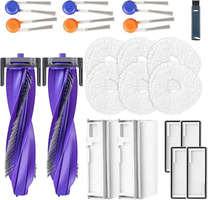 20 Pcs Replacement Vacuum Accessories kit Compatible with Narwal Freo Pro Robot Vacuum Cleaner, 2 Main Roller Brush, 2 Dust Bags, 4 HEPA Filters, 6 Mop Pads, 6 Side Brush 1 Clean Brush