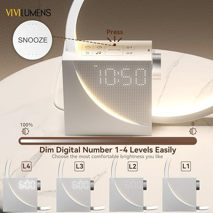 Vivilumens Sunrise Digital Alarm Clock, White Noise Sound Machine, Sleep Aid Timer with USB Port, Dimmable Digital Clocks Display, Snooze,10 Ringtones for Heavy Sleepers, Bedroom Decor Gifts for Women