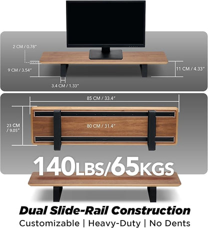 ULTRARM Moodular Wooden Monitor Stand 33.4” (85cm) Desk Organizer with Metal Slide Rails for Drawer, Tray, Laptop, Tablet, Phone & Headphones Customizable Riser for Organized Workspace Walnut MS85-W