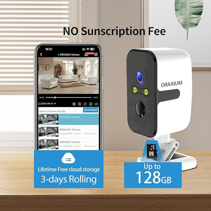 ORAXIUM Wireless Outdoor Security Camera, 2.4G/5G WiFi Window Camera for Home Security with Motion Detection, Two-Way Audio, SD/Cloud Storage
