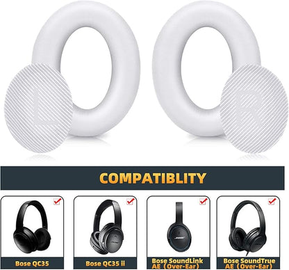 Premium Replacement Ear Pads Compatible for Bose QC35 & QC35ii Over-Ear Headphones Made by GEVO- Comfortable Adaptive Memory Foam and Extra Durable Earpads Kit for Bose QuietComfort 35 &35ii(White)