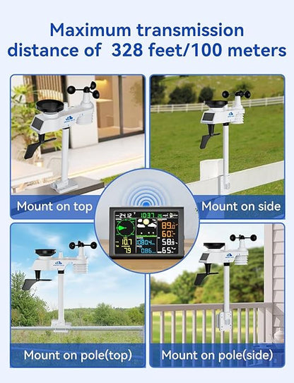 AIRAIN TECH 10-in-1 Wireless Weather Station,with Outdoor Sensor,Rain Gauge,Atomic Clock,Wind Speed/Wind Direction,Indoor Temperature and Humidity,Barometer,Weather Forecast, etc.(NO WiFi)