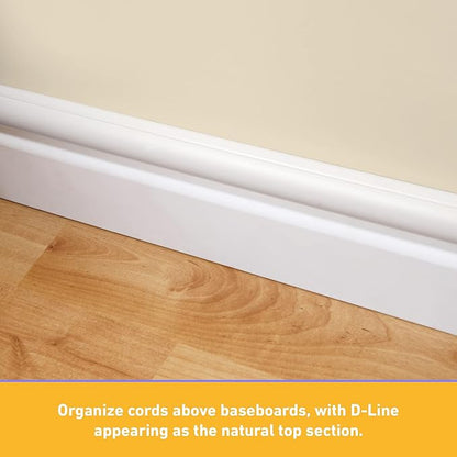 D-Line Half Round Cord Hider, Patented Cable Cover, Hide TV Wall Mount Wires, Raceway for Cords, Decorative Wire Covers, Paintable, Adhesive - 1x 1.18in W x 0.59in H x 39in L - Wood-Effect