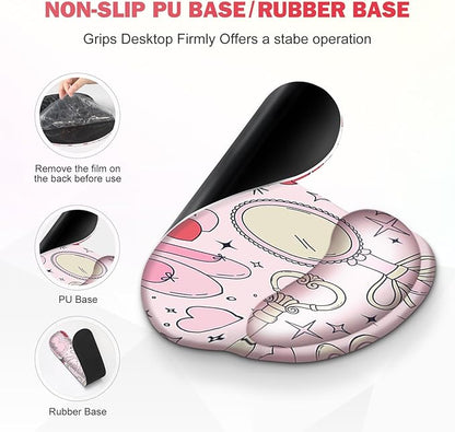 Gaming Mouse Pad, Large Desk Mat, Cute Desk Pad Protector, 4in1 XXL Mousepad + Keyboard Wrist Rest+Mouse Wrist Rest+Coaster Set with Ergonomic Desk Pad for Home Office Computer, Adorable Rose Bow