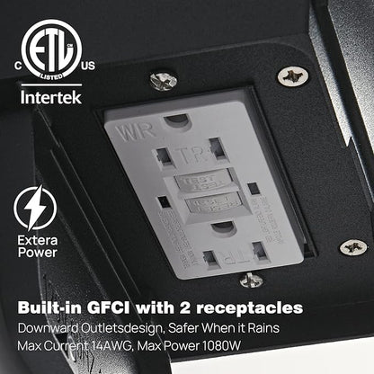 JOKAONOTL Dusk to Dawn Porch Lights with GFCI Outlets Waterproof Outdoor Wall Lights Exterior Lighting Fixtures Modern Outside Lights Wall Mount for House Patio Garage,Black,11.8''H, 2 PC