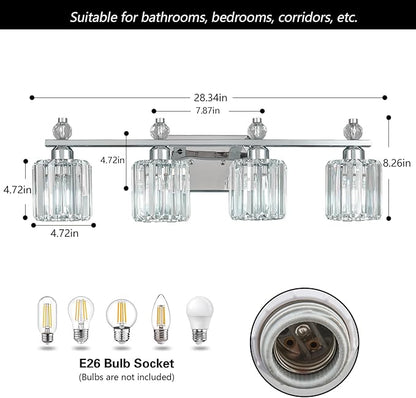 FDPBY Bathroom Vanity Lights 4-Light Chrome Modern Crystal Vanity Light Fixtures Over Mirror Crystal Bathroom Vanity Lighting Fixtures