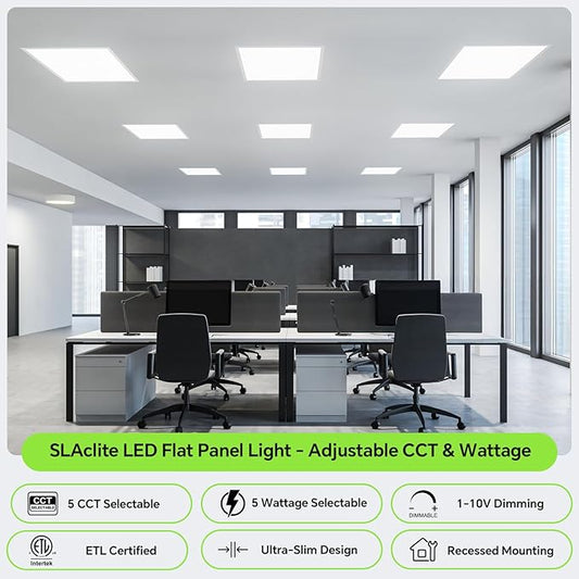 2x2 LED Light Flat Panel 4Pack,40/35/30/25/20W,5 Color Temps 2.7K/3K/3.5K/4K/5K,Dimmable (0-10V) Recessed Drop Ceiling Lights,5200 LM Fixture Flush Mount Ceiling for Office Kitchen Garage ETL-4Pack