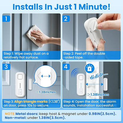Sanjie Door Alarm with Instant and Delayed Alerts 30s/1min/2min/4min, Door Window Ajar Alarms for Kids Safety/Home Security, Volume 0-120dB, Left Open Alert for Freezer Fridge Home, 1 Sensor