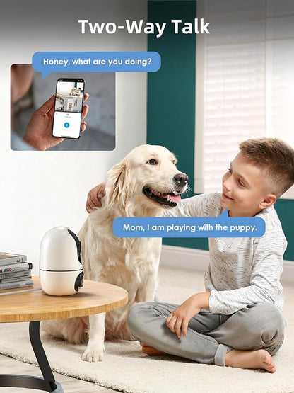 virtavo Indoor Security Camera, Dual-Lens 360° PTZ WiFi Baby Pet Monitor for Home, Motion Tracking, 2-Way Audio, Night Vision, No Subscription, WiFi6 2.4GHz/5GHz, SD & Cloud Storage, Works with Alexa
