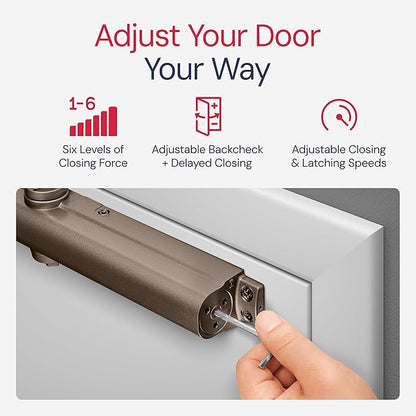 Lawrence Heavy Duty Door Closer Commercial Grade 1 - Adjustable 6-Speed Delayed-Action Door Control with 3 Pistons – Flexible Installation with Included Hardware - Embassy Series LH816