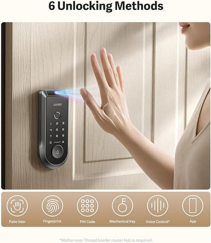 Lockin Veno Smart Deadbolt Lock with Dual Swappable Batteries for 14-Month Extended Power, Palm Vein & Fingerprint Keyless Entry, Built-in Wi-Fi, Doorbell, App Remote Control, IP65 Waterproof