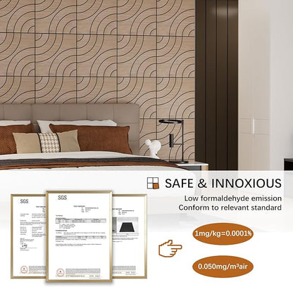 ARMURO 4 Packs Acoustic Wall Panels - Self-Adhesive 3D Wood Slat Wall Panel- Peel and Stick Sound Absorbing Panels for Noise Reducing - Feature Wall Decor for Home & Office