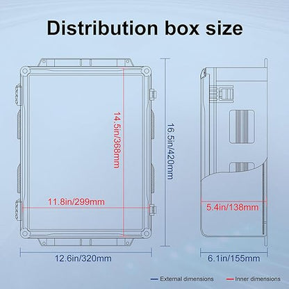 Namunanee Outdoor Electrical Junction Box, ABS Water Resistant Enclosure with Internal Mounting Panel & Hinged Cover (16.5" H x 12.6" L x 6.1" W)
