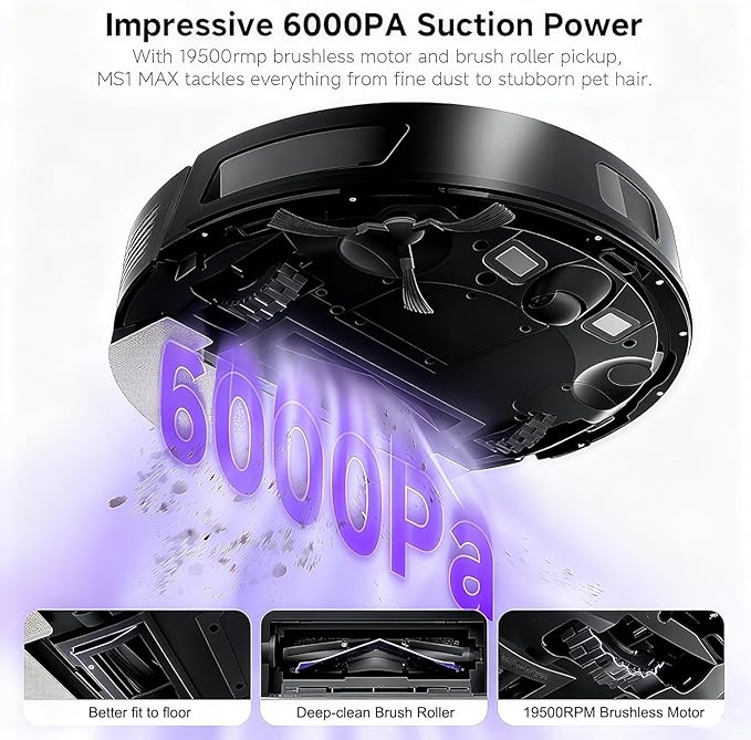MONSGA Robot Vacuum and Mop Combo, 6000Pa Robotic Vacuum with 3.5L Self Emptying Station, Lidar Navigation Robot Vacuum Cleaner, 180mins Runtime, APP/Remote/Voice Control, for Hard Floors and Carpets
