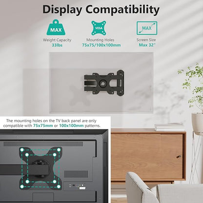 WALI TV Wall Mount Articulating LCD Monitor Full Motion 15 inch Extension Arm Tilt Swivel for Most 13 to 32 inch LED TV Flat Panel Screen with Mounting Holes up to 100x100mm (1330LM), Black