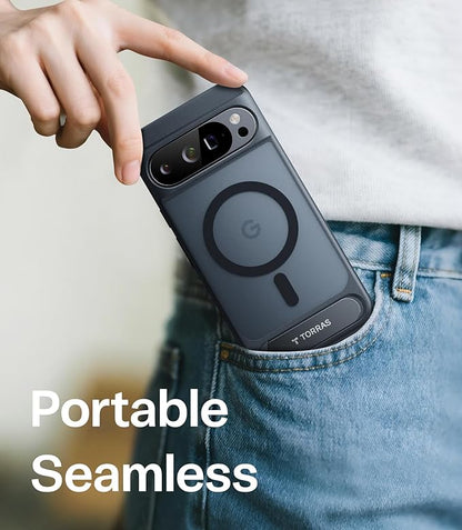 TORRAS Magnetic & Stand for Google Pixel 10 Pro XL Case, Fit for MagSafe, Military Grade Drop Protection, Slim Fit for Google Pixel 10 Pro XL Phone Case with Sturdy Kickstand, Translucent Matte Black