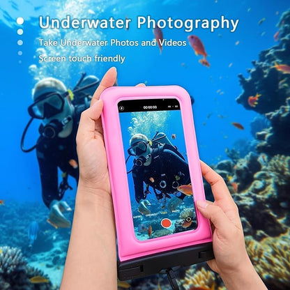Floatable Waterproof Phone Pouch/Case with Crossbody Lanyard for iPhone 16 Pro Max/15 Pro/14/13/12, IP68 Cellphone Dry Bag Beach Cruise Ship Essentials, 1 Pack-Pink-7″