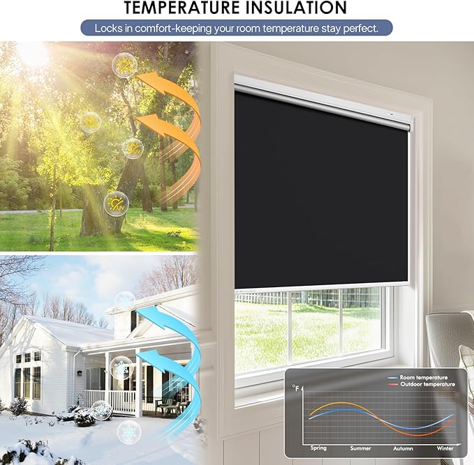 Motorized Roller Blinds with Remote Control & Solar Panel - 100% Blackout Smart Blinds, Automatic, Cordless, Electric Shades - Compatible with Alexa - Grey, 28" W x 72" H