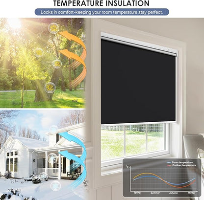 Motorized Roller Blinds with Remote Control & Solar Panel - 100% Blackout Smart Blinds, Automatic, Cordless, Electric Shades - Compatible with Alexa - Black, 48" W x 72" H