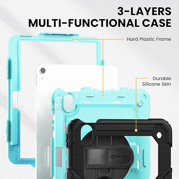 timecity Case for iPad Air 11 Inch M3/ M2 (2025/2024), 360° Rotating Stand, Pencil Holder & Wireless Charging, Shockproof with Screen Protector & Shoulder Strap - for Designers, Blue