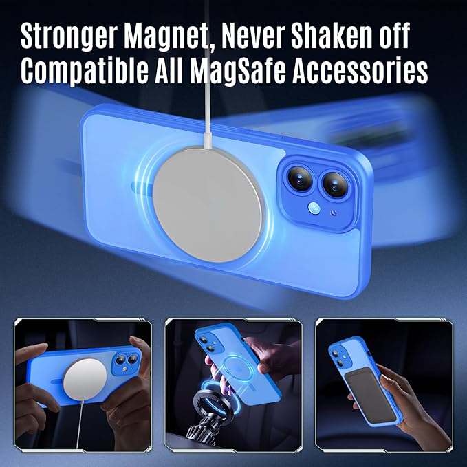 Designed for iPhone 12 Case, Compatible with MagSafe, with Privacy Screen Protectors X2, [Camera Protection] [15FT Military Drop Protection] Shockproof Phone Case, 6.1", Blue