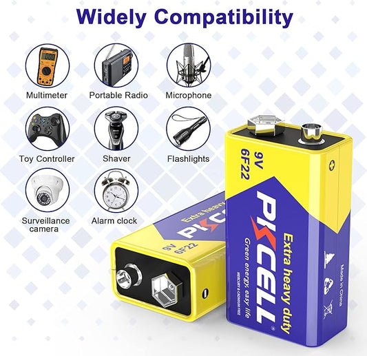 PKCELL 9V Batteries, 24 Pack 9 Volt Batteries Carbon Zinc, 9V Battery for Smoke Detector, Alarms, 6F22 Square Battery