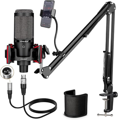 Condenser Microphone XLR,Professional Studio Recording Microphone for Computer PC,Cardioid Podcast Mic Kit with Boom Arm,Gaming Microphone for Streaming,ASMR,Singing,Voice Over,Vocal,YouTube,Zoom
