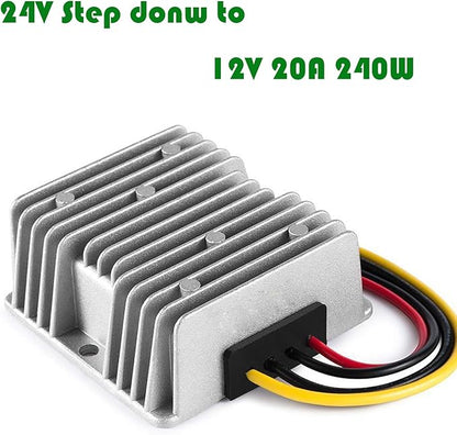 MGGi Voltage Buck Converter Regulator DC 24V to DC 12V 20A 240W Waterproof Power Transformer, Voltage Reducer, High-Power Power Supply Module Buck Transformer, for Golf Cart, Forklifts, Car