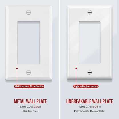 ENERLITES Decorator Switch Metal Wall Plate, Outlet Cover, Corrosion Resistant, Standard Size 1-Gang 4.50" x 2.76", Powder Coated Stamped Steel, 7731-WM, White Matte