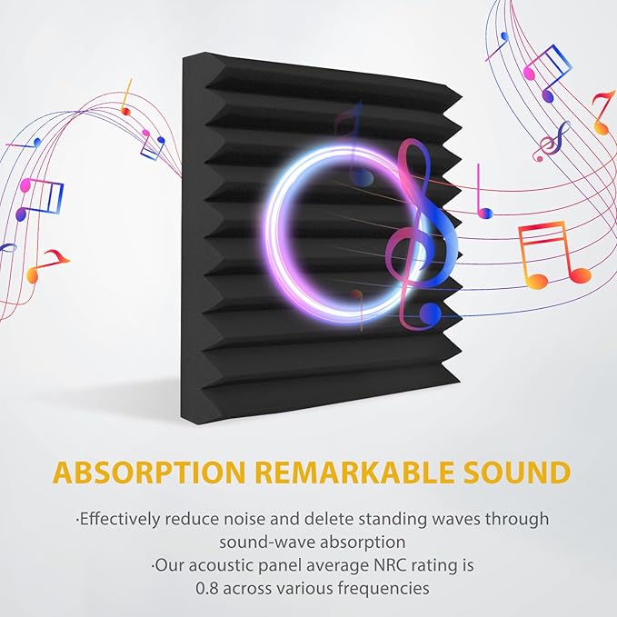 Saiqiang Acoustic Foam Panels Sound Absorbing 12 Pack - 1" X 12"X 12" Sound Proof Panels Noise Reducing for Walls, High Density Sound Deadening Panels Black Wedge for Studio Recording & Office & Home
