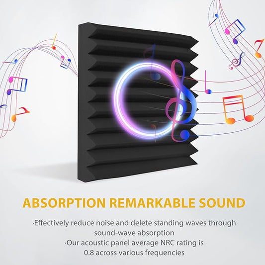24 Pack Acoustic Foam Panels 1" x 12" x 12" Sound Proof Foam Panles Saiqiang Soundproofing Noise Absorbing Wedge Black Panels for Wall Studio Foams with Double-Side Adhesive