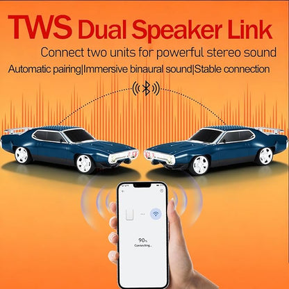 Retro Car Bluetooth Speaker with HD Stereo Sound, TWS Pairing, LED Party Lights, Built-in Microphone, Portable Wireless American Vintage-Style Bluetooth Speaker for Home, Office & Outdoor (Blue)