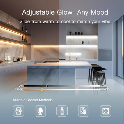 V4light Plug in Under Cabinet Lighting, 6 Pack 12 Inch Ultra-Slim LED Light Bars, Smart App/Voice/Remote Control, Works with Alexa, Dimmable & CCT Adjustable, 5W/Bar, for Kitchen, Closet, Counter