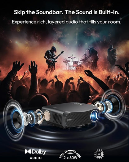 4K HDR10+ Google TV Projector for Home Theater 2200 ANSI Smart Daytime Projector with DD+ 2×30W Speakers, AI Cooling Fan , HDMI eARC, WiFi 6, Bluetooth 5.4 for Movies, Gaming, Daylight Viewing