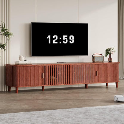 UPOSOJA TV Stand with Fluted Sliding Doors & Adjustable Shelves, Charging Station,RGB LED Lights,Media Console, 67 Inches, with Wire Management, for TVs up to 75 Inches
