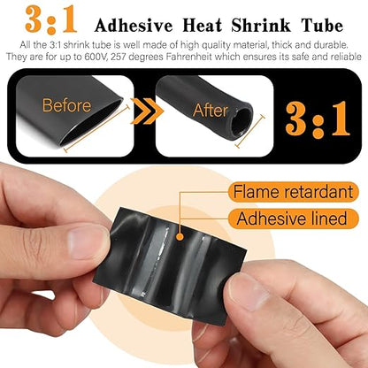 20PCS 4 AWG 5/16 3/8 inch Battery Cable Lugs,4 gauge Tinned Copper Crimp Connector Ring Terminal Wire Ends with 20pcs 3:1 Adhesive Heat Shrink Tubing in Dual-neck bottle