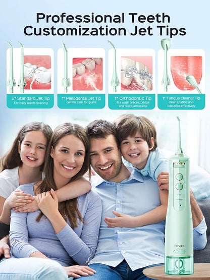COSLUS Portable Water Flosser for Teeth: 10 Pressure Settings Professional Water Dental Pick for Orthodontic, Braces & Sensitive Gums - Cordless for Travel Use, for Adults Teens, BPA-Free, E40