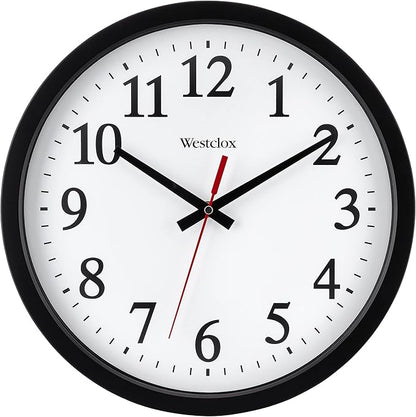 Westclox 14 Inch Round Office Wall Clock with Large Easy to Read Black and White Dial, Battery or Electric Powered, Quartz Accuracy, Glass Lens and Metal Hands, Analog Wall Clock