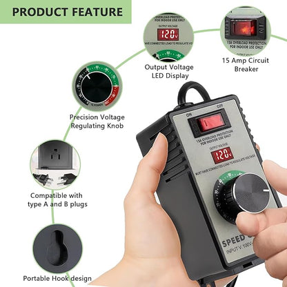 Cdmall AC Motor Speed Controller 120V 15A Max - Variable-Speed Controller & Fan Speed Control with Overload Protection and LED Display for Hydroponics Inline Duct Exhaust Ceiling Fans