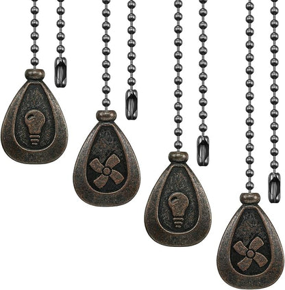 Patelai 4 Pieces Ceiling Fan Pull Chain Extender Ornament 12 Inch Ceiling Pull Chain Extension Classic Drop Shaped Pendant Beaded Ball Cord for Fan light lamp decorative with Connector(Black Copper)