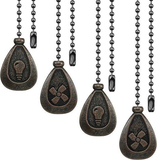 Patelai 4 Pieces Ceiling Fan Pull Chain Extender Ornament 12 Inch Ceiling Pull Chain Extension Classic Drop Shaped Pendant Beaded Ball Cord for Fan light lamp decorative with Connector(Black Copper)