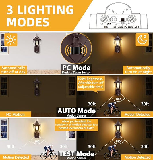 Lamomo Outdoor Wall Sconce, 2 Pack Dusk to Dawn Motion Sensor Bronze Outdoor Light Fixtures Wall Mounted, Exterior Aluminum Waterproof Porch Lights for Patio Front Door Garage
