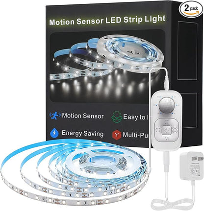 Feuymoent Motion Sensor LED Strip Light - Cabinet Strip Lights with 24W Plug, Dimmer and Timing,16.4ft 6000K ColdWhite