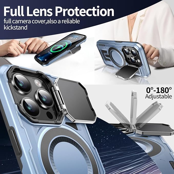 Camera Stand Case for iPhone 12 Pro Max, [Compatible with MagSafe] [Lens Cover] 2024 Version Military Grade Protective Soft Case for iPhone 12 Pro Max 6.7 inch Men Women, Grey