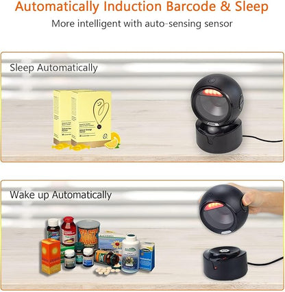 NetumScan Automatic Omnidirectional Desktop Barcode Scanner, Hands Free USB Wireless Bluetooth QR Barcode Reader, 1D 2D Bar Code Image Sensing for Warehouse, Supermarket, Retail Store Pos System-A6