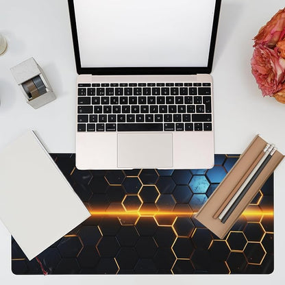 Eflxamz Large Gaming Mouse Pad,Golden Lines Honeycomb Technology Desk Mat,Honeycomb Technology Desk Pad,Extended Computer Keyboard Mouse Pad with Non-Slip Base and Stitched Edge,35.4"x15.7"