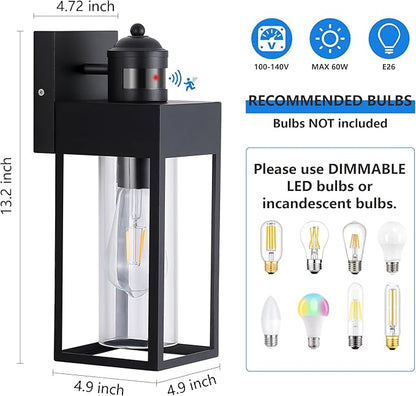 LWSOY Motion Sensor Outdoor Wall Lanterns 2 Packs, Upgrade Dusk to Dawn Exterior Light Fixture, 3 Lighting Modes, Waterproof Front Porch Lights for Garage Patio Garden House Entryway, Black.